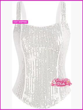 Sequin Bustier Corset Top Sparkle Slim Camisole Sleeveless Sexy Party Tank